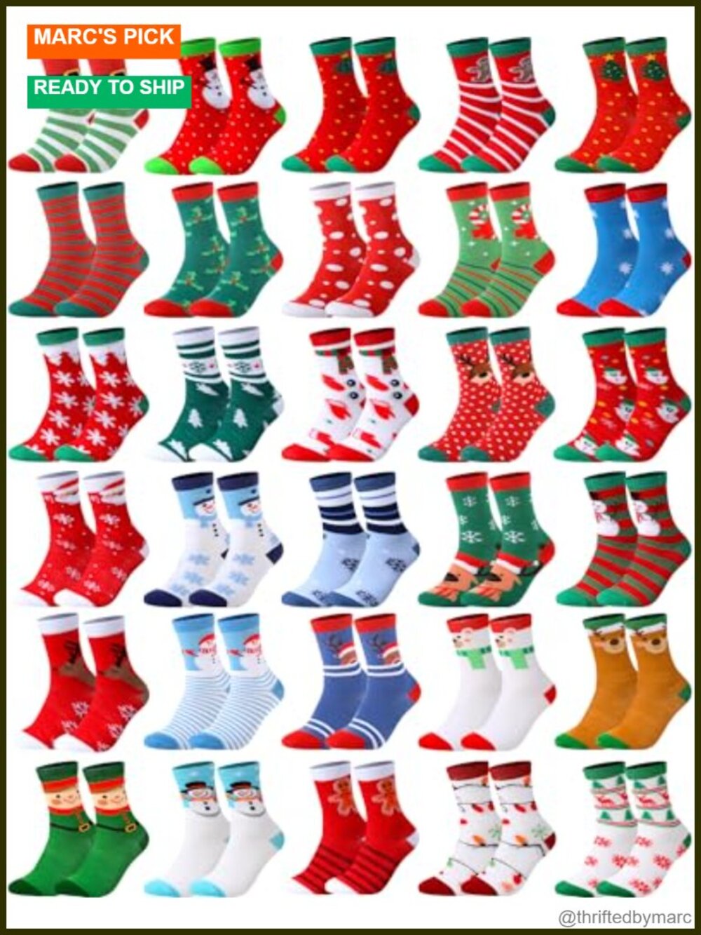 Kids Christmas Crew Socks 30 Pairs Polyester Cotton Novelty Gift